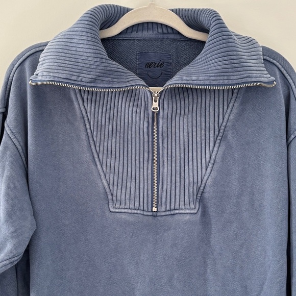 Aerie Women's‎ Size XS Down To Earth Quarter Zip Oversized Sweater Blue Pullover - Picture 4 of 8